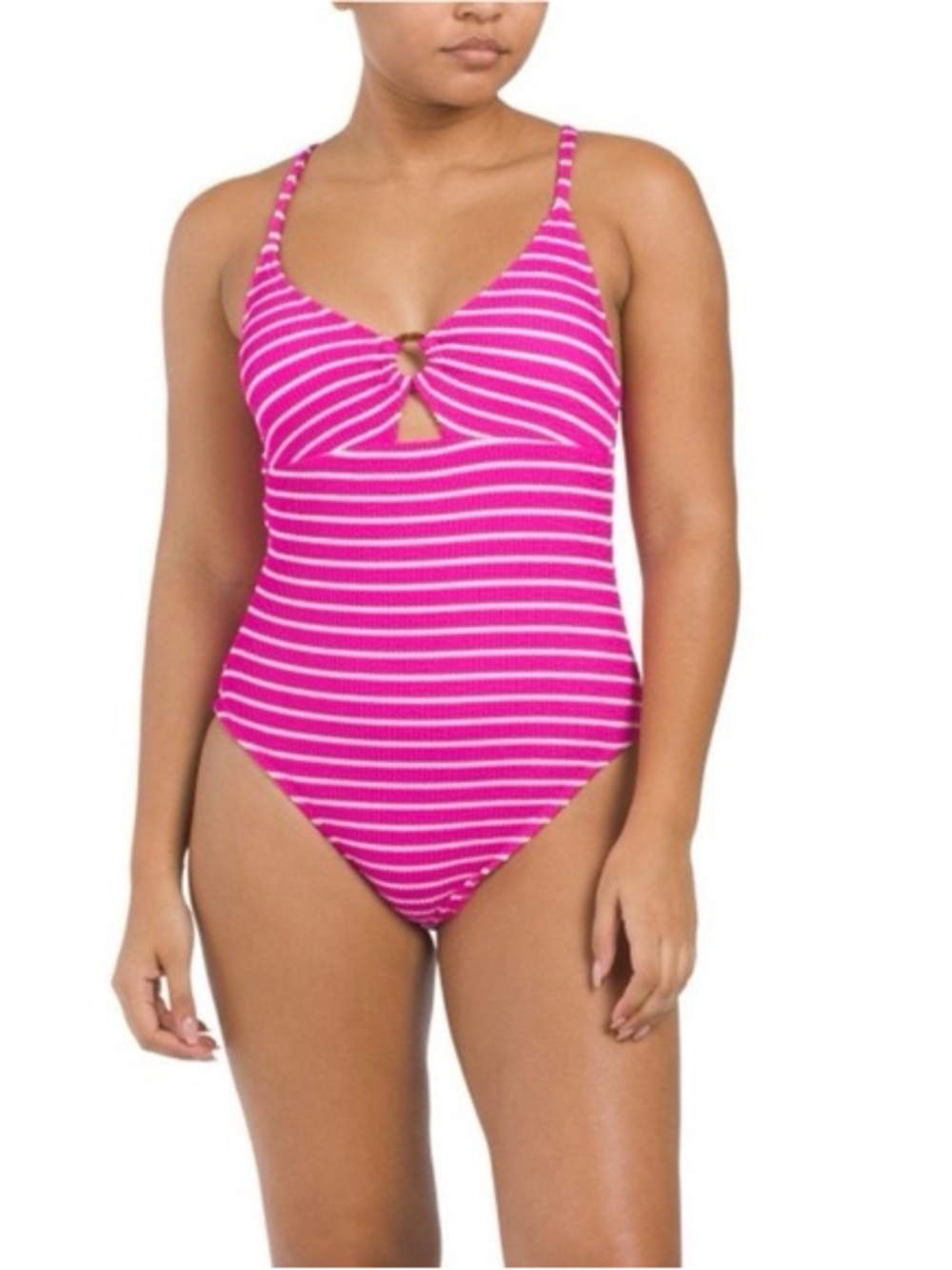 NWT Lucky Brand Hot Pink & White Striped One-Piece Swimsuit Sz M $128